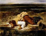 Eugene Delacroix A Mortally Wounded Brigand Quenches his Thirst oil painting on canvas